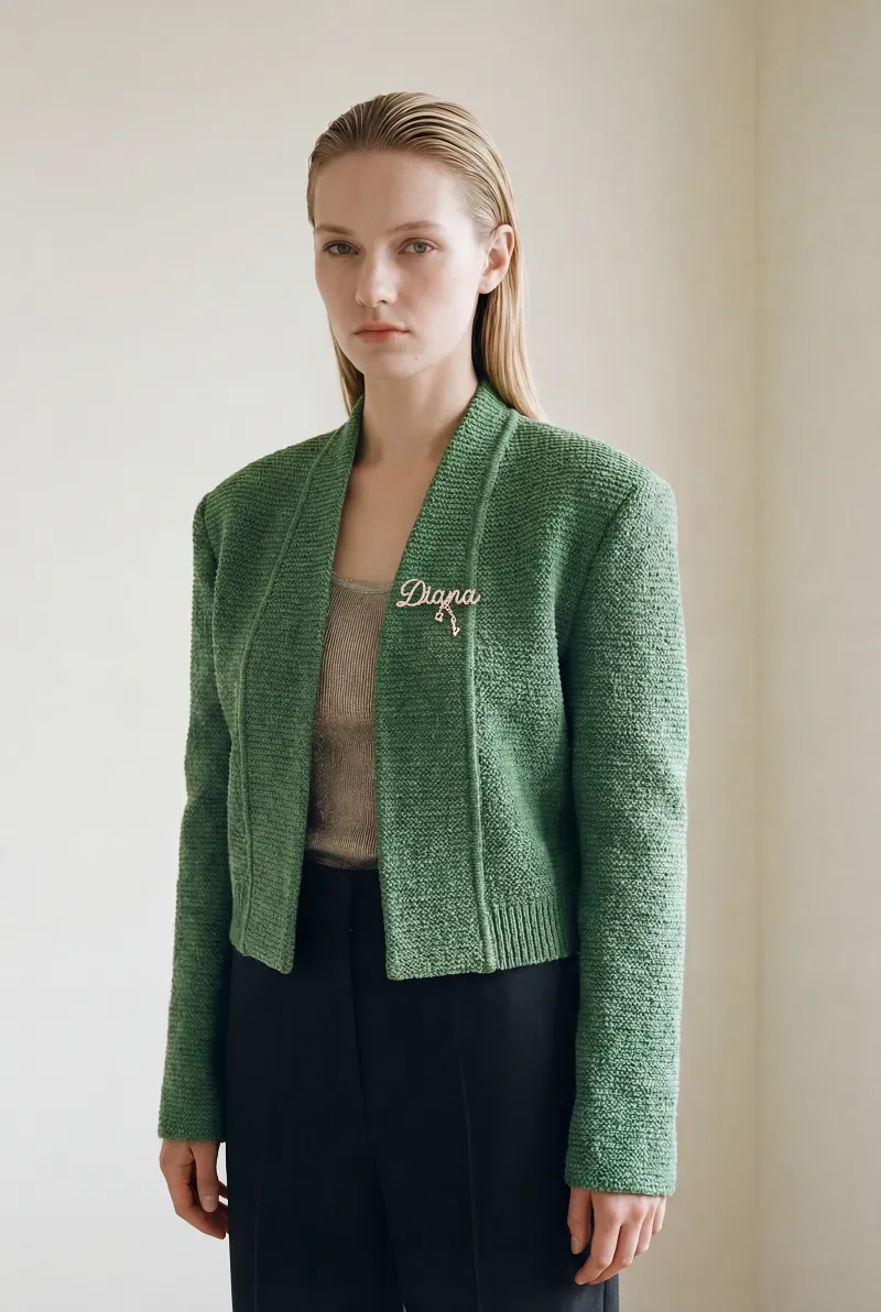 Custom brooch on jacket